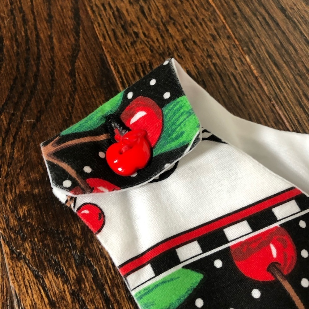 Vintage Girls 8-10 Black/Red Cherries A-Line Sleeveless Midi Dress w/Pockets - Picture 4 of 10